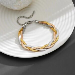 Gold Plated Braided Herringbone Snake Chain Bracelet
